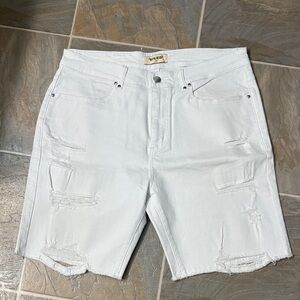Men's White Distressed Denim Shorts